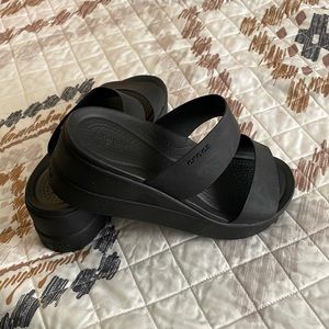 Croc Black Platform Slides